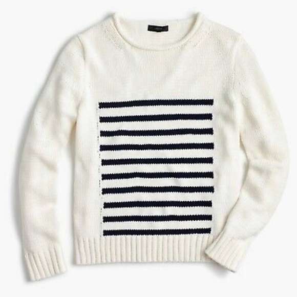 NWT J Crew Women's Ivory 1988 Striped Rollneck Sweater G9676 - Picture 2 of 3